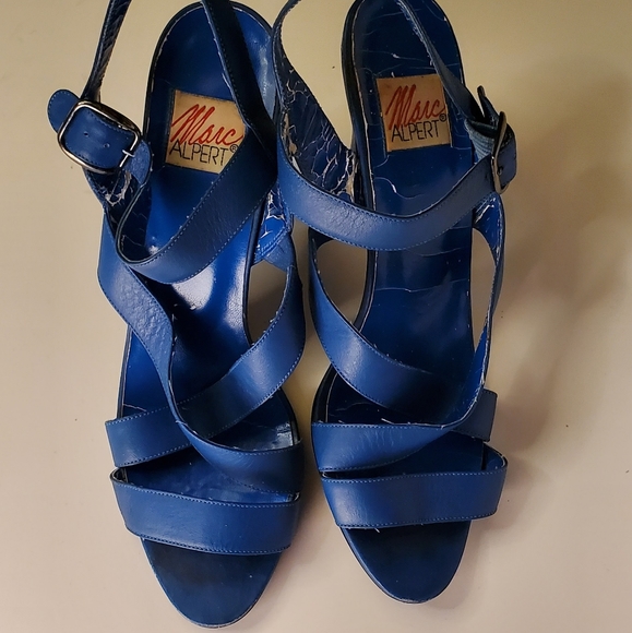 Vintage 70s Marc Alpert Blue Strappy Open Toe Disco Stiletto - Picture 2 of 14